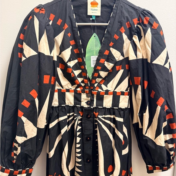 FARM Rio Black & Cream Graphic Button-Front Maxi Dress with Red Accents - Picture 4 of 15